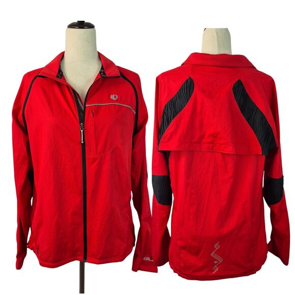 Pearl Izumi Red Black Full Zip Zip Off Sleeves Windbreaker Cycling Jacket Large - Picture 1 of 4